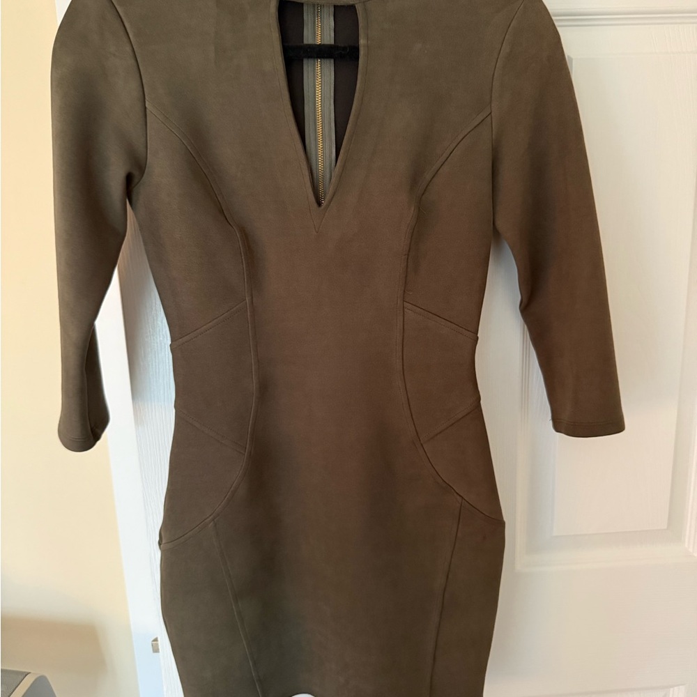 bebe Olive Green V-Neck Sheath Dress